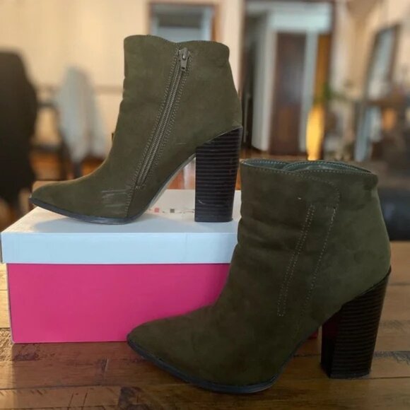 JustFab Olive Green Block Heeled Booties - Picture 2 of 4